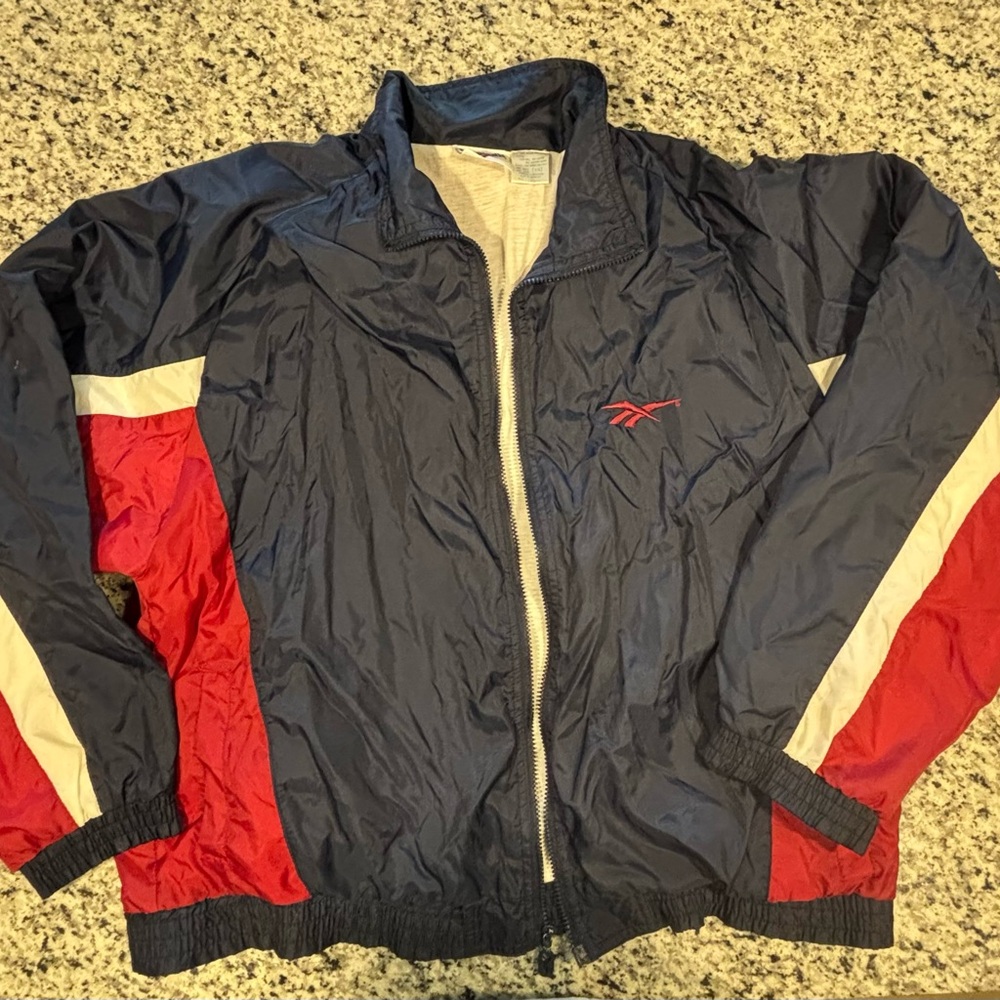 Reebok Men's Navy, White, and Red Windbreaker